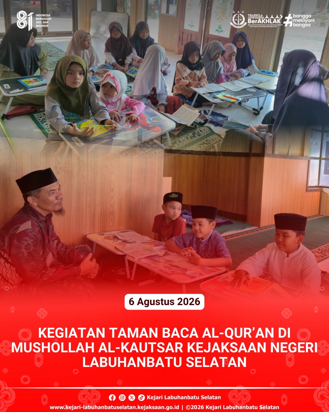 Kegiatan Taman Baca Al-Qur’an Bertempat di Mushollah Al-kautsar Kejaksaan Negeri Labuhanbatu Selatan
