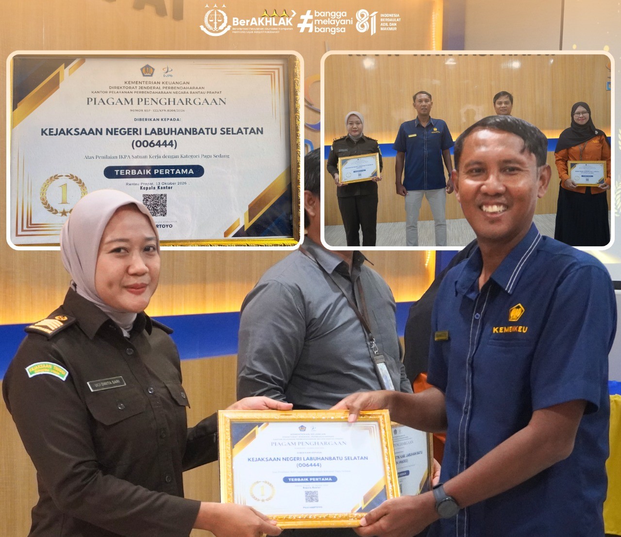 Piagam Penghargaan Terbaik atas Penilaian Indikator Kinerja Pelaksanaan Anggaran (IKPA) Satuan Kerja dengan Kategori Pagu Sedang